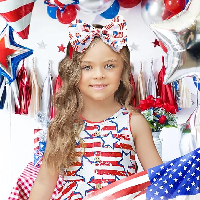 YanJie Baby Headband 4th of July Handmade Stretchy Bows Hairbands Accessories for Girls Infants Toddlers - 2 PCS Set