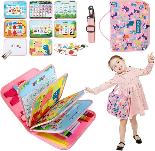 TUNJILOOL 10-in-1 Montessori Busy Board, Sensory Activity Board with Carry Sling, Detachable Pages for Fine Motor Skills & Travel