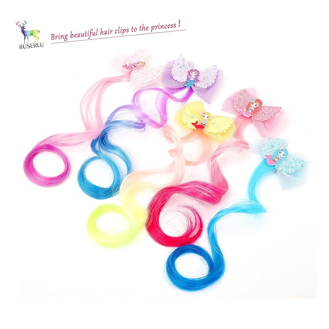 5- Colored Hair Clips For Girls Hair Extensions For Kids Glitter Cute Unicorn Bows For Toddler Kids Hair Accessories For Little Girls Ponytails Accessories (Pretty clips 5pcs)