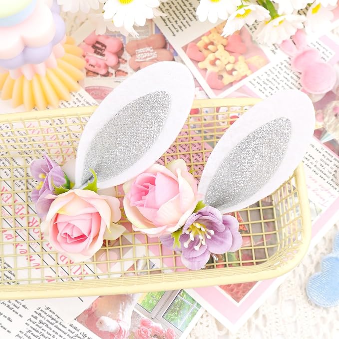 Easter Velvet Bow Hair Clips for Baby Girls Alligator Bow Clip Easter Bunny Ears Flower Clips Hairpin Easter Hair Accessories for Infant Toddler White