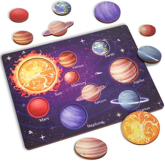 Zeoddler Upgrated Solar System Puzzle for Kids 3-6, Wooden Space Toys, Planets for Kids Preschool Learning Activities, Gift for Boys, Girls