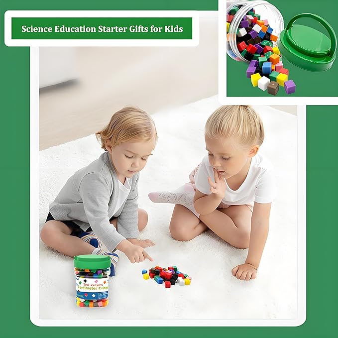EXBEPE Geometric Solids 300 Pcs,Math Counting Cube,Plastic Color Sorting Stacking Blocks for Kids