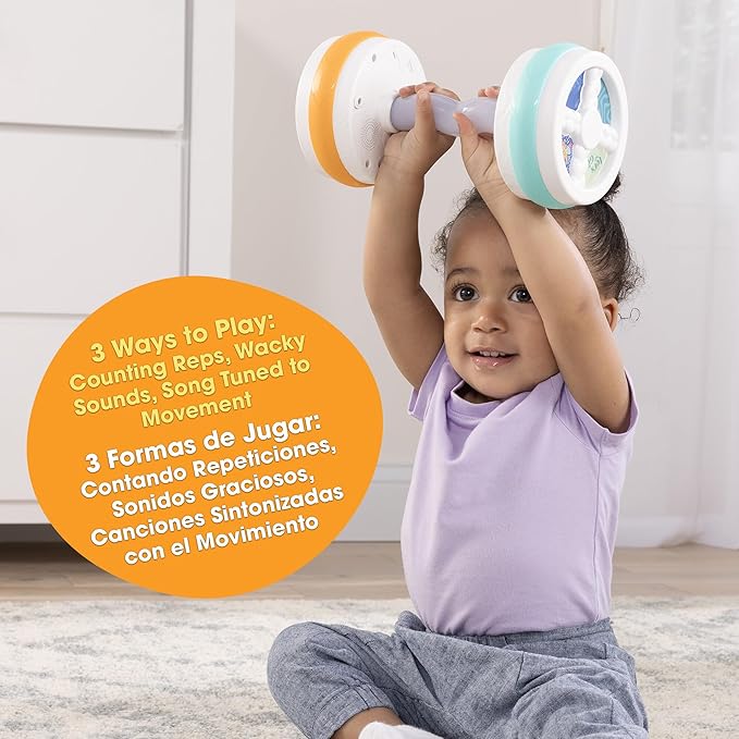 BEBÉ Fuerte Baby Workout Toys by Robin Arzon - Count & Groove Bouncy Barbell - Baby Play Gym Toys with Lights and Sounds - Counts and Sings in English and Spanish - Baby Toys Ages 9 Months and Up