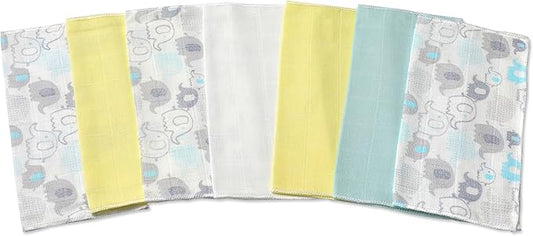 Deyzi Washcloths, 100% Cotton Ultra Soft Absorbent Wipes, Newborn Face Towel, Pack of 7, Reusable Quick Dry Baby Wipes for Sensitive Skin, 7 x 7 inches (Multi Color), Uni10