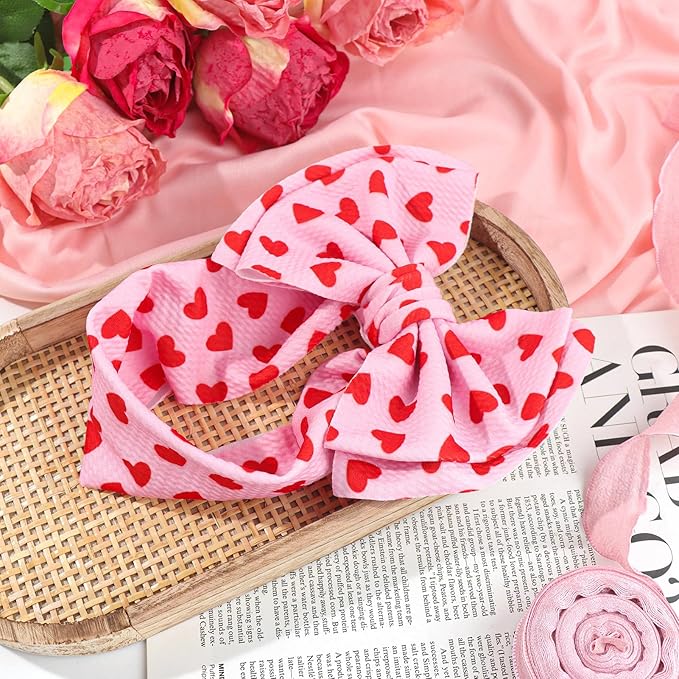 YanJie Valentines Baby Headband Bow Large Hair Bows Red Headband Wide Newborn Bows Pink Heart Handmade Hairbands Hair Accessories Gift Girls Outfit