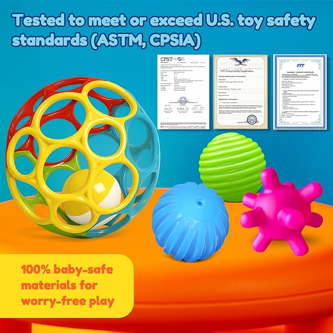 Baby Toys 6-12 Months, Sensory Textured Balls for Toddlers 1-3 Soft, Colorful Infant Rattle Teething Toys 3-6 Months Easy Grasp, Montessori Gift Sets 7-Pieces for Newborn Boys & Girls