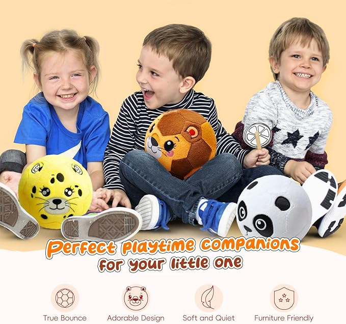 VangeBow Silent Indoor Soccer Balls for Toddlers 1-3, Inflatable Soft Plush Baby Toddler Soccer Ball Toys Gifts for 1 2 3 4 5 Year Old Boy Girl First Birthday Gift (Lion, Pump Include)