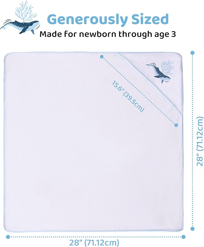 Mooreeke Baby Towel with Hood for Boys Blue Ocean Bath Towel for Babies Ultra Soft Absorbent 3 PCS Baby Towels and 3 PCS Washcloths for Newborn Essentials
