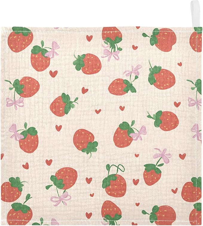 Washcloths Set Bathroom Kitchen Wash Cloths Face Towels Wipes Strawberry Bowknot Decorative 12x12 Inch 5 Pack