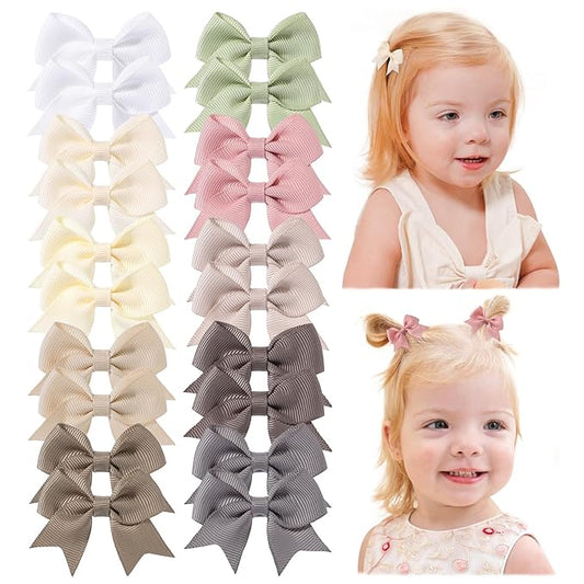 Jollybows 20pcs Baby Hair Clips Girls Bows 2" Mini Ribbon Alligator Clip Toddler Pigtail Bow Fine Hair Clip