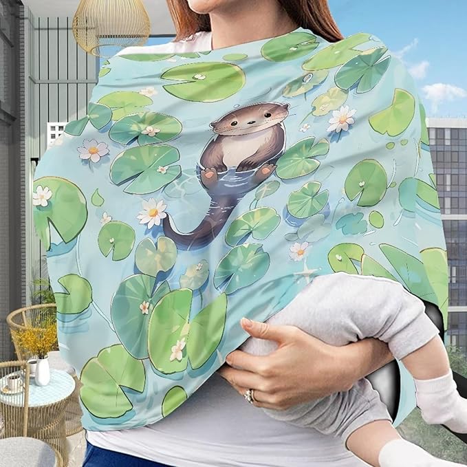Biyejit Sea Otter Breathable Nursing Cover Up and Car Seat Cover for Babies Simka Rose - Breastfeeding Cover for Baby Boy & Girl - Adjustable Stretchy Infant Carseat Canopy Carrier Cover