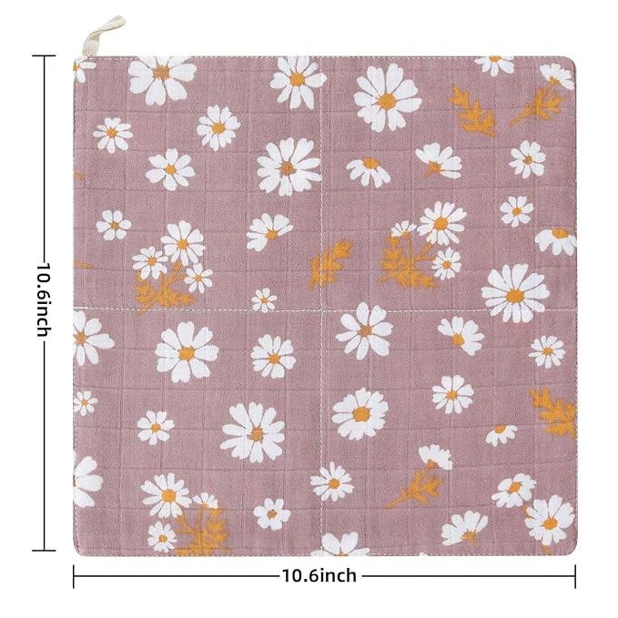 LifeTree Baby Muslin Washcloths, Soft 6 Pack Baby Wash Cloths Unisex for Boys Girls, 70% Viscose from Bamboo and 30% Cotton Bath Face Towels, Bibs for Newborn with Sensitive Skin, 10.6x10.6 inches