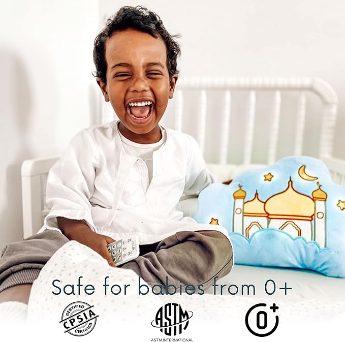 Mommy Yasmin - Soothe & Glow Talking Cloud | Muslim & Islamic Toy | Eid Gift | Quran & Dua | Interactive + Relaxing | Remote | for Baby + Toddlers + Kids (Blue)