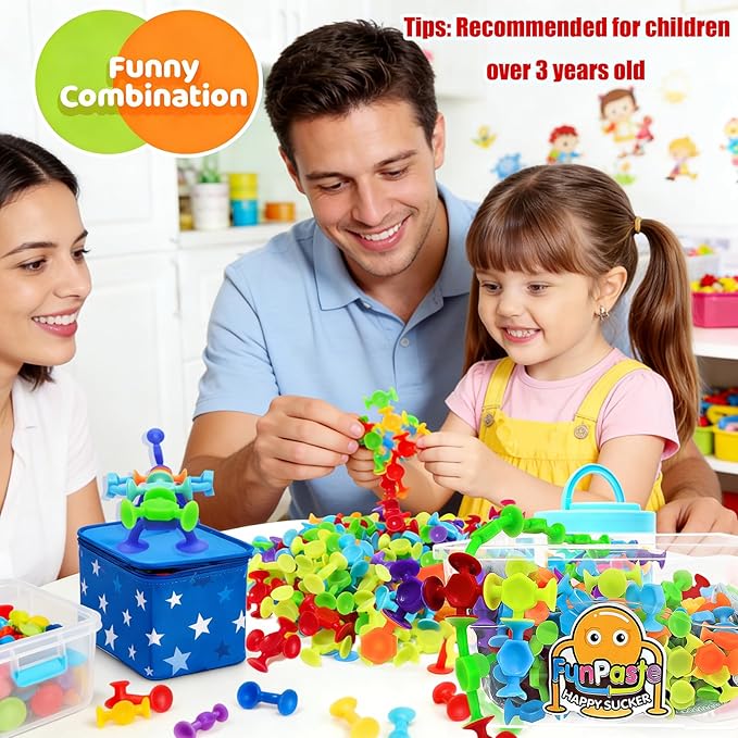 165Pcs Genius Suckers Suction Cup Toys, Bath Sensory Toys for Kids, Colorful Building Toys Party Favor Gift for 3 4 5 6 Year Old Boy Girl Toddler Travel Fidget Window Toy with Storage Organizer