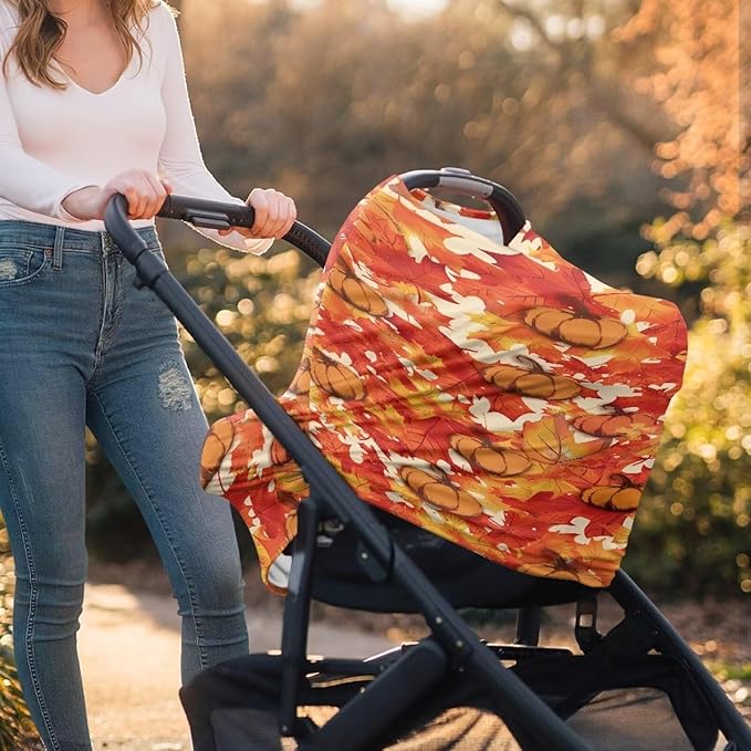 AFPANQZ Pumpkin Maples Stretchy Baby Car Seat Covers for Boys Girls Cool Mom Infant Car Canopy Spring Autumn Winter Snug Warm Breathable Windproof Open Peep Top Universal Fit