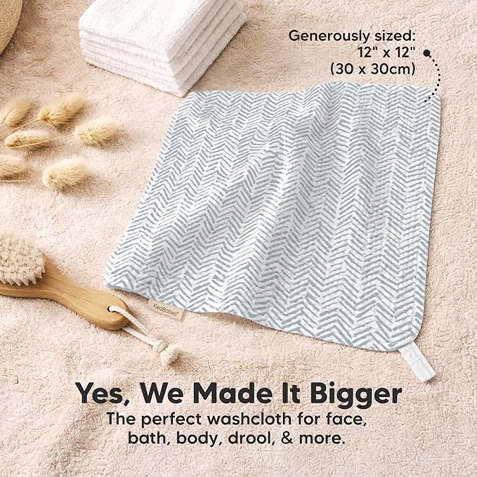 5-Pack Muslin Baby Washcloths for Newborn – 12x12" Soft Absorbent Organic Cotton Muslin Wash Cloths for Babies Girl, Boy, Infant, Toddlers, Kids Face Towel, Bath Essentials, Baby Burp Rags (Nordic)