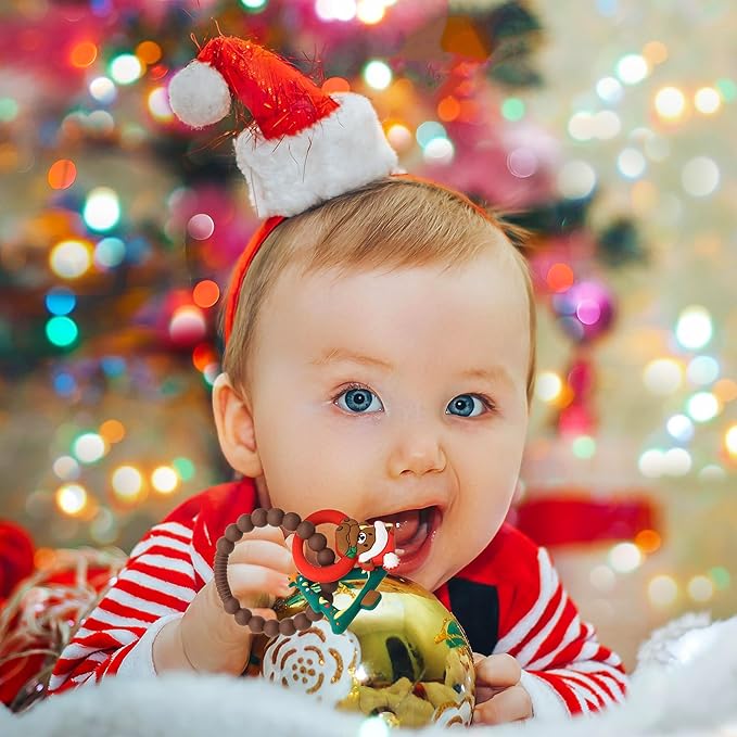 Christmas Baby Silicone Teether Christmas Tree and Bear Teething Ring Christmas Teething Toys Toddler Teething Chew Toys Christmas Gifts or Chritmas Stocking Filler