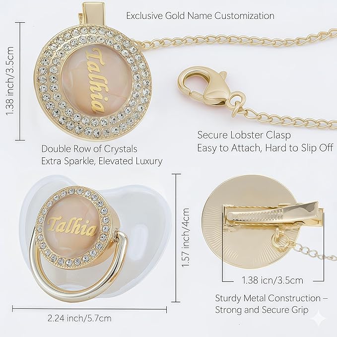 Personalized Bling Pacifier Box and Pacifier Set Unique Gift to New Bron Baby Baby Shower Gift (White)