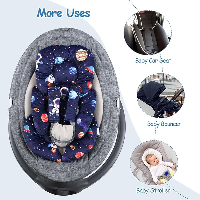 SWESEN Infant Car Seat Insert with 2 Strap Pads, Super Soft Carseat Head and Body Support for Baby Boys and Girls, Reversible Newborn Car Seat Insert Cushion for Strollers, Bouncers, Space