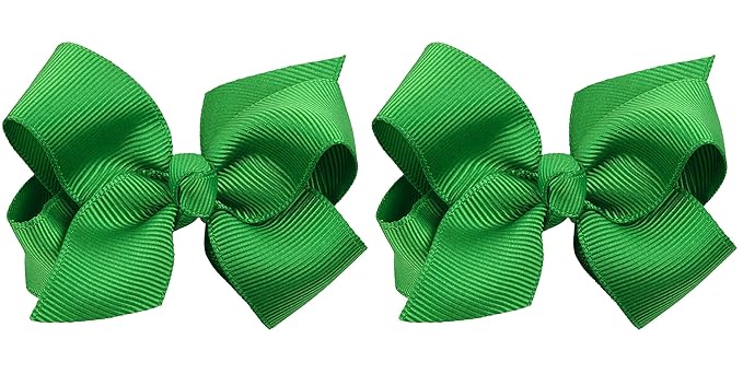 3 Inch Baby Girl Hair Bows Boutique Hair Clip Teens Toddlers Hairpin Headwear - Set of 2 (Green)