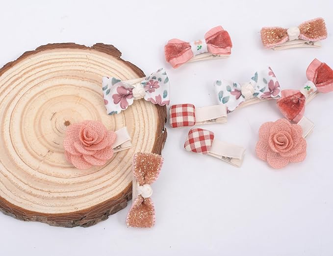 Baby Girls Hair Bow Clips, 10pcs Boutique Cotton Fully Lined Hair Pins, Non Slip Baby Barrettes Accessories for Infants Toddlers Fine Hair by BIANHUAN (Set-A)
