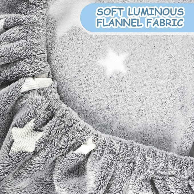 Car Seat Cover Baby Boys Girls, Soft Flannel Infant Carseat Cover with 2 Zipper Windows, Star Carrier Cover Canopy Glow in The Dark, Comfortable & Machine Washable, Gray