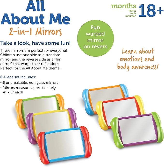Learning Resources All About Me 2 in 1 Mirrors - 6 Pieces, Ages 18+ months Toddler Social Emotional Learning Toys, Mirror for Kids