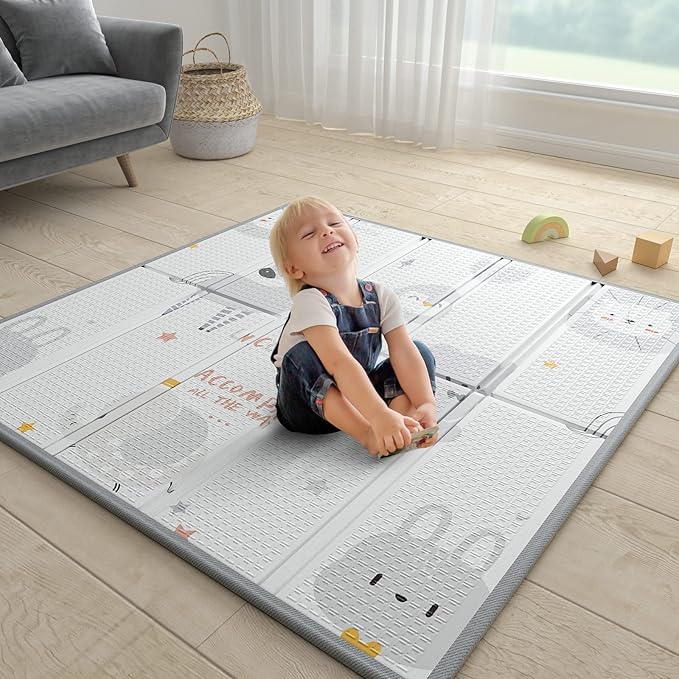 ZEEBABA Baby Play Mat, 47"x47" Foldable & Reversable Play Mat, 0.4" Thick Waterproof Foam Play Mat, Unicorn Baby Mat, Foam Play Mat for Babies and Toddlers for 47 inch Playpen