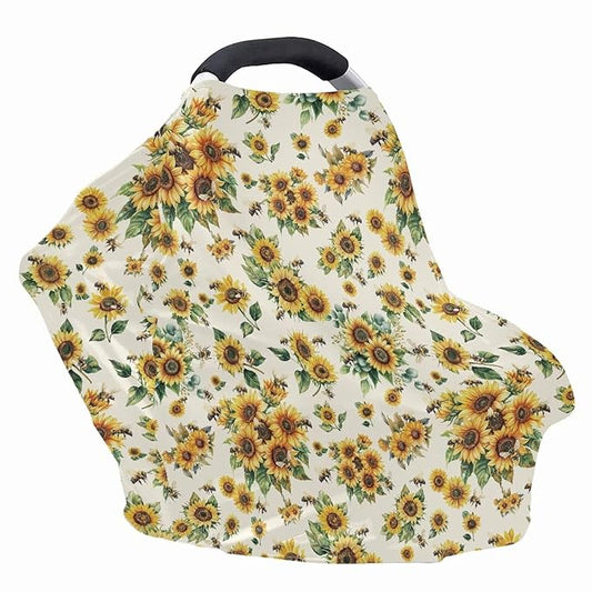 Sunflower Car Seat Canopy Breastfeeding Cover Multi Use Baby Stroller and Carseat Cover Breastfeeding Covers, Boys and Girls Shower Gifts