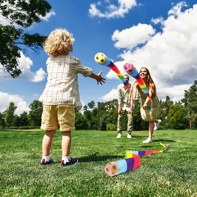 Leyndo 12 Pcs Throw and Catch Soccer Balls with Rainbow Tail, Fun Colorful Sports Comet Balls Playground Toys for School Classroom Beach Outdoor Camping Healthy and Fun Games, 23.6 Inch Long