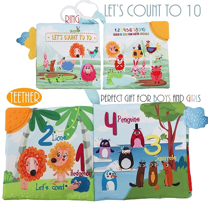 Touch and Feel Cloth Crinkle Books for Babies Infant, Baby Books Toys 0-3-6-12-18 Months, Easter Shower Baby Gift, High Contrast Toys,Teething Teether,Tummy Time Mirror Toy for Boys and Girls-Farm