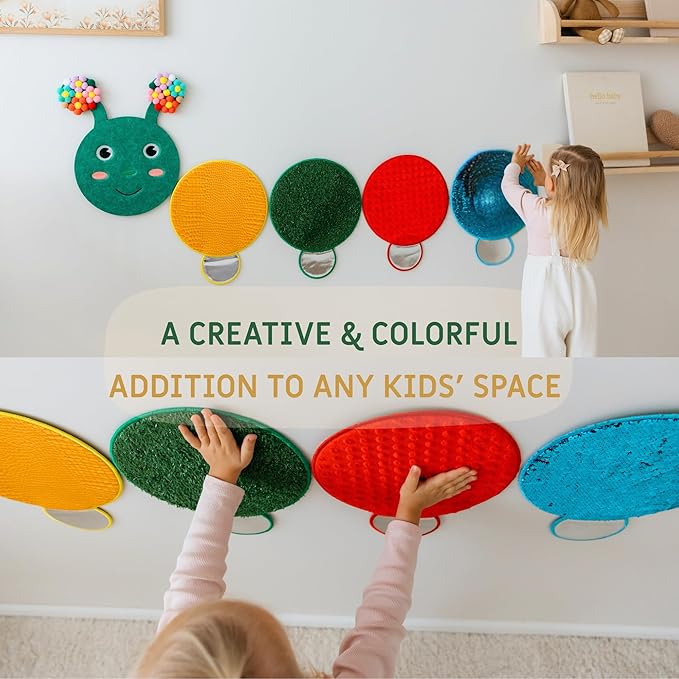 Sensory Wall Panel for Kids Ages 3+ - Caterpillar Tactile Texture Board for Fine Motor Skills & Calm Down Corners - Screen-Free Sensory Wall Toy for Home, Classroom & Autism Support