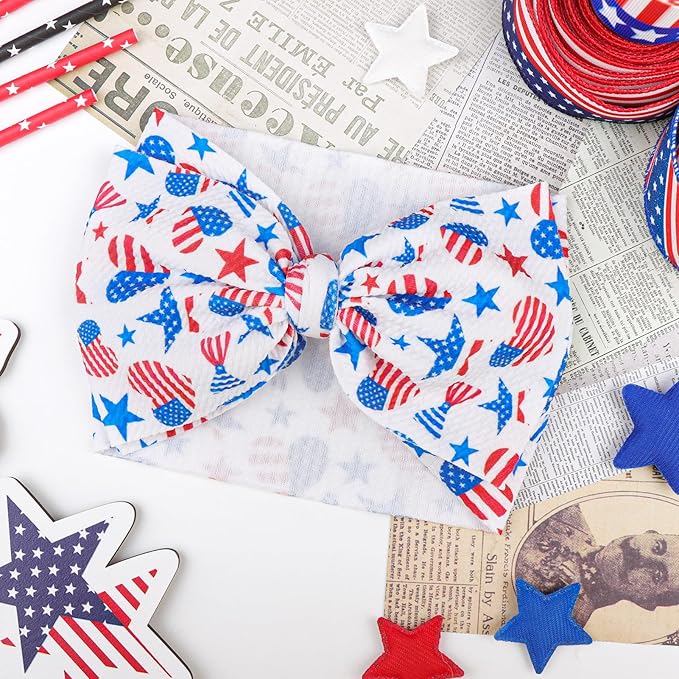 YanJie 7'' 1pcs 4th of July Baby Headbands Girl Hair Accessories with American Flag in Heart Patterns Independence Day Toddler Hair Wrap Girl Outfits