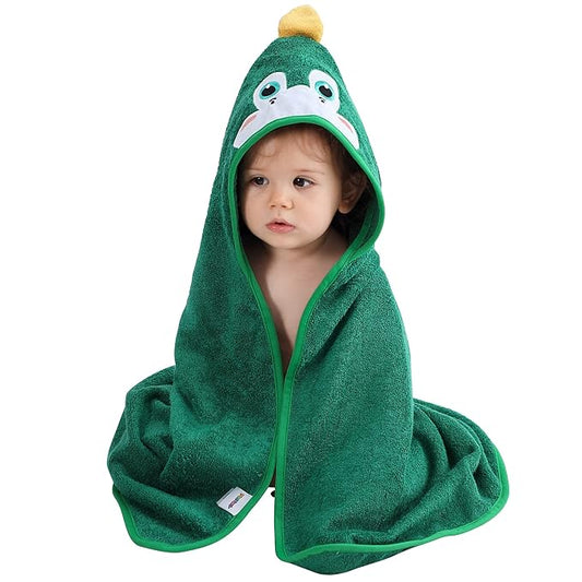 MICHLEY Bamboo Viscose Baby Hooded Bath Towel for Boys and Girls, 29.5 x 29.5 Inch Ultra-Soft and Quick-drying Infant Bath (Dinosaur)