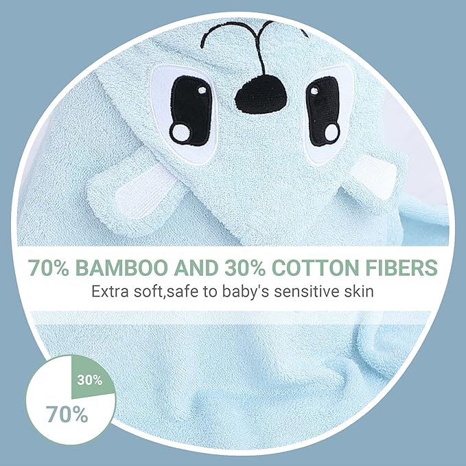 MICHLEY Bamboo Viscose Baby Hooded Bath Towel for Boys and Girls, 29.5 x 29.5 Inch Ultra-Soft and Quick-drying Infant Bath (Bear)