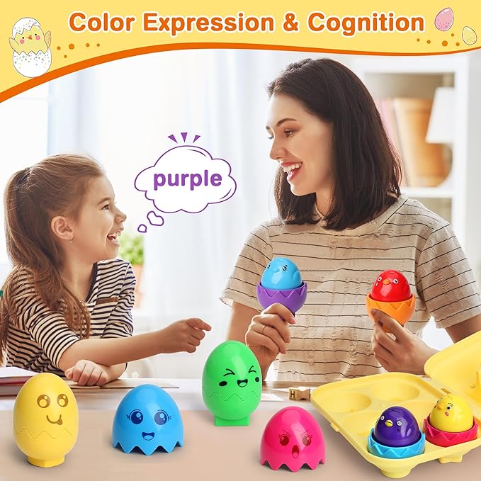 MOONTOY Toddler Toys Matching Egg Set for Toddlers 1-3 Years Learning Montessori Educational Color, Shapes, Sorting Recognition Skills Puzzle Matching Games Easter Basket Stuffers for Baby Boy Girl