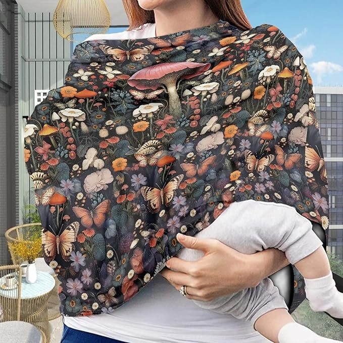 LedBack Butterfly Mushroom Stretchy Car Seat Cover for Babies,Nursing Cover Breastfeeding Cover,Soft Breathable Baby Carseat Canopy