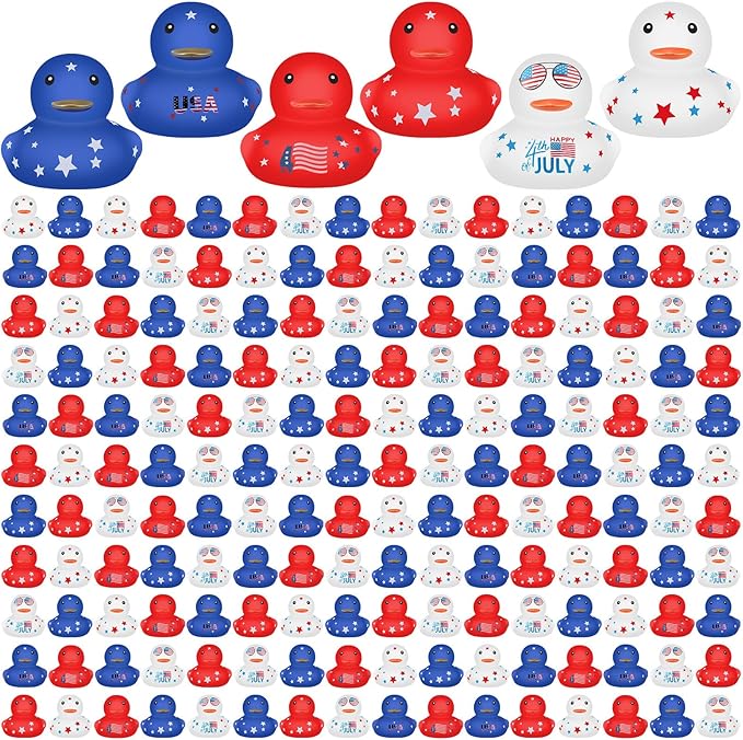 Lenwen 100 Pcs Patriotic Rubber Duck Bulk 1.96 Inch 4th of July 250th Anniversary Rubber Duck Independence Day 1776-2026 American Flag Ducky for Memorial Day Birthday Adult Pool (Classic)