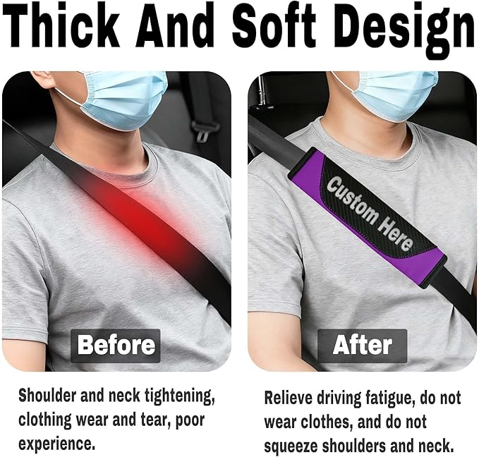 Custom Seat Belt Cover Pad - Personalized Carbon Fiber Seatbelt Shoulder Cushion, Auto Accessories for Cars Trucks SUVs