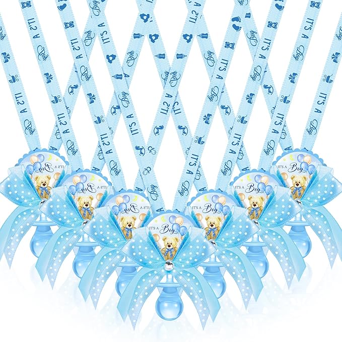 Hotop 36 Pcs Baby Shower Pacifier Necklace Bulk Bear Acrylic Pacifier Necklace for Baby Shower Charm Necklaces Party Favors for Girls Boys Gender Reveal Decoration Table Pieces(Blue,Boy)