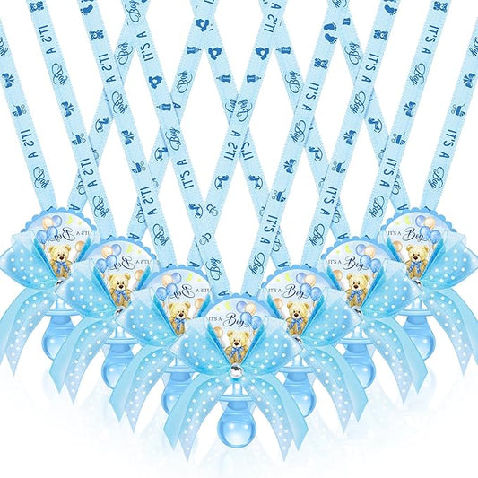 Hotop 36 Pcs Baby Shower Pacifier Necklace Bulk Bear Acrylic Pacifier Necklace for Baby Shower Charm Necklaces Party Favors for Girls Boys Gender Reveal Decoration Table Pieces(Blue,Boy)