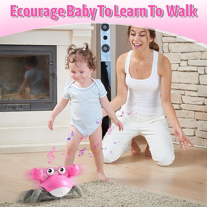 Hirger Crawling Crab Baby Girl Toy, Dancing Walking Infant Toy for Tummy Time, Sensory Toy for 3-6-12-18 Months Babies & Toddlers 1-2-3, Musical Birthday Gift