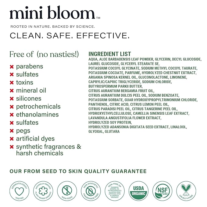 Mini Bloom Fresh N’ Clean 2-in-1 Hair + Body Wash | Shampoo Sulfate-Free | Baby & Kid Safe | Gently Cleanses Head to Toe w/Aloe leaf, Chamomile extract, Lavender & Botanicals 16.6 oz