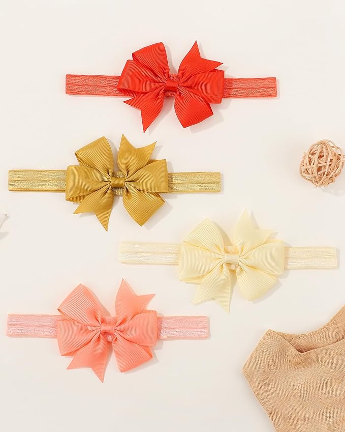jollybows 40pcs Baby Girls Grosgrain Ribbon Hair Bows Headbands 3" Hair Band Hair Accessories for Infants Newborn Toddler (3- Natural Multi-colored)