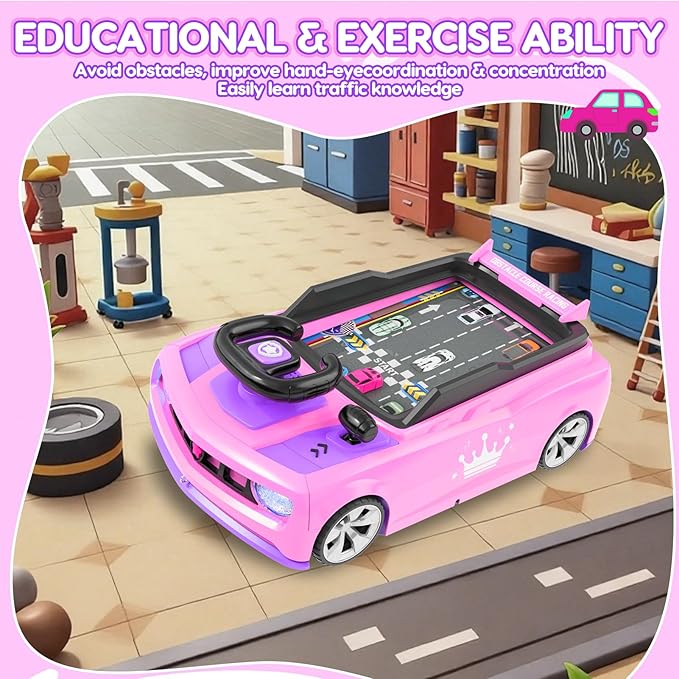 Musical Steering Wheel Racing Car Toy, Racing Adventure Car Steering Wheel for Toddler Kids, Toddler Simulated Driving Game Cars with Sound and Light, Xmas Birthday Gifts for Kids Ages 3+ (Pink)