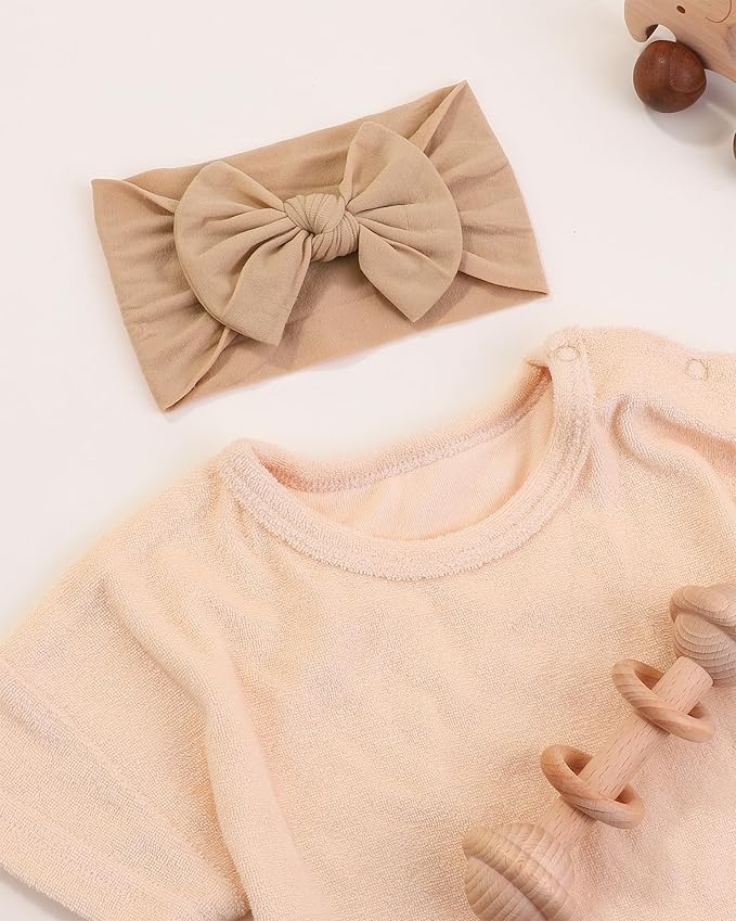 jollybows 3PCS Baby Nylon Headbands Hairbands Hair Bow Elastics for Baby Girls Newborn Infant Toddlers Kids (6-Khaki+Mustard+Leopard, 1 Count (Pack of 3))