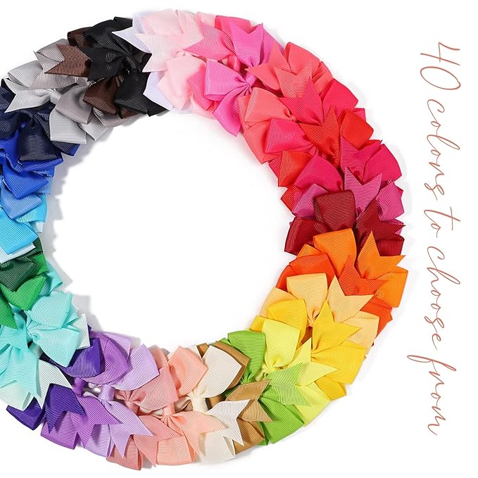 40PCS 3 Inch Hair Bows for Girls Grosgrain Ribbon Toddler Accessories with Alligator Clip Bow Baby Kids Teens