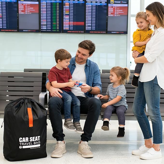 Kcicephine Car Seat Travel Bag for Airplane,Gate Check Storage Bag for Car Seat Airport,Universal Car Seat Bags Essentials for Air Travel,Perfect Family Vacations, and Parents with Infants, Black
