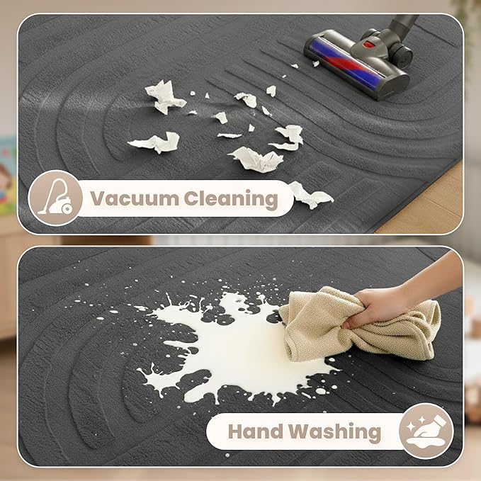 1.3" Extra Thick Fluffy Baby Play Mat for Floor,5'×7 'Large Padded Kids Rug with Ultra Soft 3D Carved Faux Rabbit Fur,Non-Slip Carpet Nursery Rug Area Rug for Playroom Living Room(Charcoal)