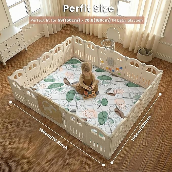 UBRAVOO Baby Play Mats for Floor, Crawling Playpen Mat, Thicken Soft Cushioning Padding Foam Playmate for Baby and Toddlers Infants, Non-Slip & Machine Washable (71" X 59", Leaf)